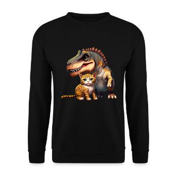 Cat cuddles with T-Rex - Unisex Sweatshirt - black - Front - Alina (178cm) & Michal (187cm)