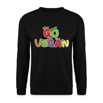 Go Vegan Früchte Buchstaben - Unisex Pullover - Schwarz - Vorne - Alina (178cm) & Michal (187cm)
