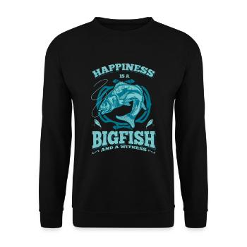 Happiness is a big fish and a witness Geschenkidee - Unisex Pullover - Schwarz - Vorne - Alina (178cm) & Michal (187cm)