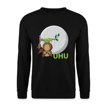 Uhu Eule Vogel Kleber - Unisex Pullover - Schwarz - Vorne - Alina (178cm) & Michal (187cm)