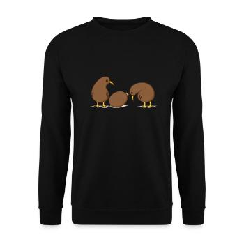 Zwei Kiwivögel mit einer Kiwifrucht - Unisex Pullover - Schwarz - Vorne - Alina (178cm) & Michal (187cm)