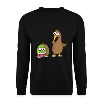 Kiwivogel und Kiwifrucht drehen durch - Unisex Pullover - Schwarz - Vorne - Alina (178cm) & Michal (187cm)