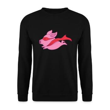 Captain Superschweinchen - Unisex Pullover - Schwarz - Vorne - Alina (178cm) & Michal (187cm)