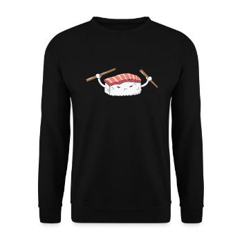 wütender Nigiri Sushi - Unisex Pullover - Schwarz - Vorne - Alina (178cm) & Michal (187cm)