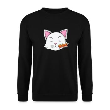 Katze isst Dango Reisklöße - Unisex Pullover - Schwarz - Vorne - Alina (178cm) & Michal (187cm)