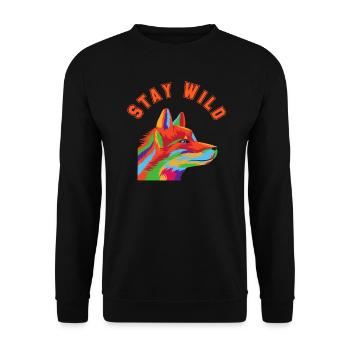 "Stay Wild" Illustrated Wolf Graphic Design - Unisex Sweatshirt - black - Front - Alina (178cm) & Michal (187cm)