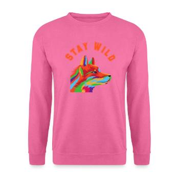 "Stay Wild" Illustriertes Wolf Grafikdesign - Unisex Pullover - Pink - Vorne