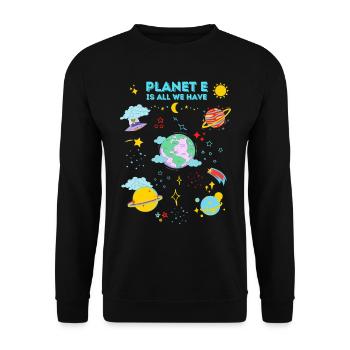 "Planet E" Space & Planet Illustration Design - Unisex Pullover - Schwarz - Vorne - Alina (178cm) & Michal (187cm)