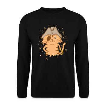 Pirate Cat with Pirate Hat Eye Patch Hook - Unisex Sweatshirt - black - Front - Alina (178cm) & Michal (187cm)