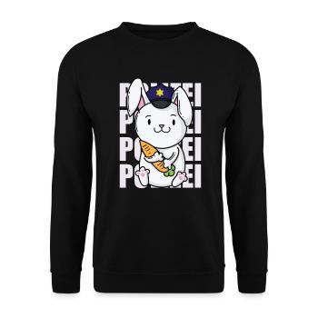 Polizei Hase mit Polizeimütze Kaninchen - Unisex Pullover - Schwarz - Vorne - Alina (178cm) & Michal (187cm)