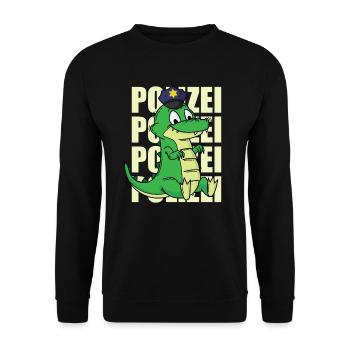 Polizei Krokodil mit Polizeimütze - Unisex Pullover - Schwarz - Vorne - Alina (178cm) & Michal (187cm)