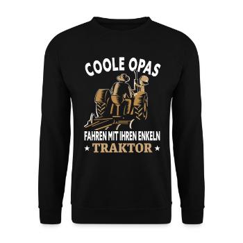 Opa und Enkel mit Traktor - Unisex Pullover - Schwarz - Vorne - Alina (178cm) & Michal (187cm)