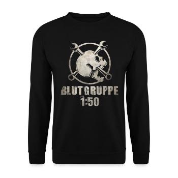 Blutgruppe 1:50 - DDR 2 Takt Power - Unisex Pullover - Schwarz - Vorne - Alina (178cm) & Michal (187cm)