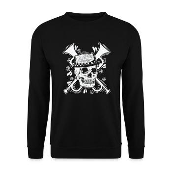 Ska Totenkopf mit Hut Trompete Musikstil - Unisex Pullover - Schwarz - Vorne - Alina (178cm) & Michal (187cm)