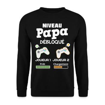 Papa et bébé joueurs de jeux vidéos - Sweat-shirt Unisexe - noir - Devant - Alina (178cm) & Michal (187cm)