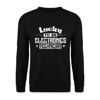 Lucky to be Electronics Technician Beruf - Unisex Pullover - Schwarz - Vorne - Alina (178cm) & Michal (187cm)