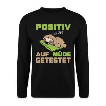 Positiv auf müde getestet (Faultier-Edition) - Unisex Pullover - Schwarz - Vorne - Alina (178cm) & Michal (187cm)