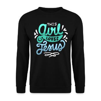 Dieses Mädchen liebt Jesus Christian Faith Women - Unisex Pullover - Schwarz - Vorne - Alina (178cm) & Michal (187cm)