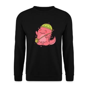 Dino mit Handtasche Dinosaurier Zeitalter - Unisex Pullover - Schwarz - Vorne - Alina (178cm) & Michal (187cm)