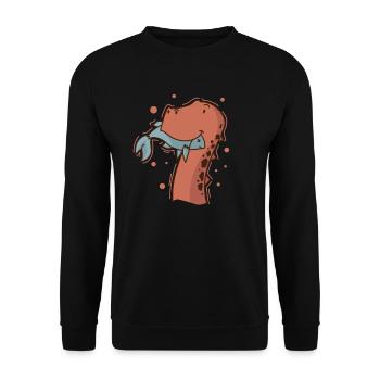 Dino isst einen Fisch Dinosaurier Reptil - Unisex Pullover - Schwarz - Vorne - Alina (178cm) & Michal (187cm)