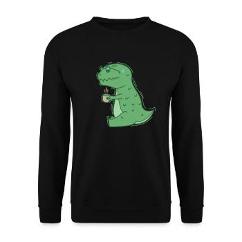 Dino trinkt Kaffee Dinosaurier Reptil - Unisex Pullover - Schwarz - Vorne - Alina (178cm) & Michal (187cm)