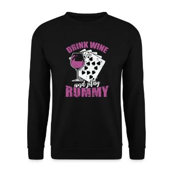 Drink Wine and play Rummy Card Game Romme - Unisex Sweatshirt - black - Front - Alina (178cm) & Michal (187cm)