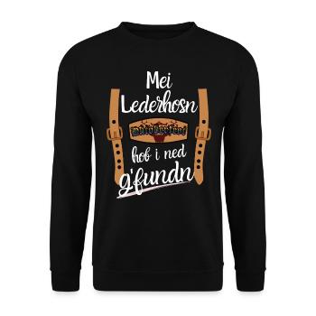Mei Lederhosn hob i ned gefundn - Unisex Pullover - Schwarz - Vorne - Alina (178cm) & Michal (187cm)