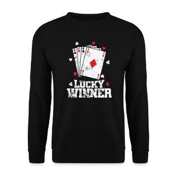 Lucky Winner Ass Skat Poker Karten Spiel - Unisex Pullover - Schwarz - Vorne - Alina (178cm) & Michal (187cm)