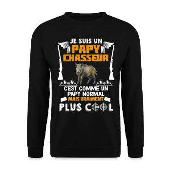 Papy chasseur cool Chasse Sanglier - Sweat-shirt Unisexe - noir - Devant - Alina (178cm) & Michal (187cm)