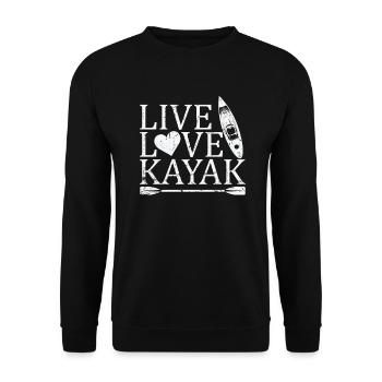 Live Love Kayak Paddle Boat Canoeing - Unisex Sweatshirt - black - Front - Alina (178cm) & Michal (187cm)