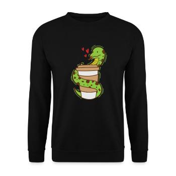 Schlange liebt Kaffee Reptil Tier Zoo - Unisex Pullover - Schwarz - Vorne - Alina (178cm) & Michal (187cm)