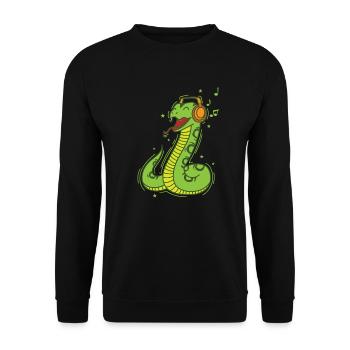 Schlange liebt Musik Reptil Tier Zoo - Unisex Pullover - Schwarz - Vorne - Alina (178cm) & Michal (187cm)