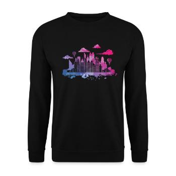 Skyline mit Heißluftballons Gebäude Stadt - Unisex Pullover - Schwarz - Vorne - Alina (178cm) & Michal (187cm)