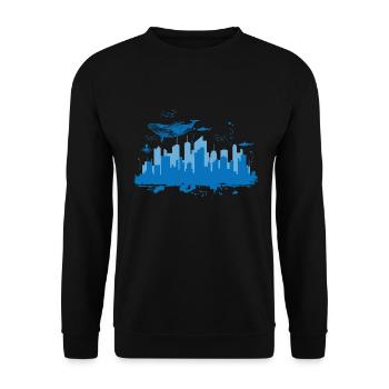Skyline Underwater World with Blue Whale City - Unisex Sweatshirt - black - Front - Alina (178cm) & Michal (187cm)