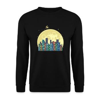 Skyline in front of moon and satellite building city - Unisex Sweatshirt - black - Front - Alina (178cm) & Michal (187cm)