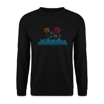 Skyline zu Silvester und Neujahr Gebäude Stadt - Unisex Pullover - Schwarz - Vorne - Alina (178cm) & Michal (187cm)