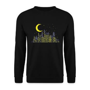 Nacht Skyline mit Halbmond Gebäude Stadt - Unisex Pullover - Schwarz - Vorne - Alina (178cm) & Michal (187cm)