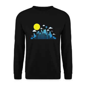 Skyline mit Mond Gebäude Stadt Silhouette - Unisex Pullover - Schwarz - Vorne - Alina (178cm) & Michal (187cm)