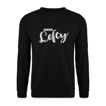 Proud Lefty Linkshänder schreiben - Unisex Pullover - Schwarz - Vorne - Alina (178cm) & Michal (187cm)