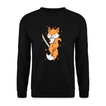 Fuchs mit Schwert lustiger Rotfuchs Tier - Unisex Pullover - Schwarz - Vorne - Alina (178cm) & Michal (187cm)