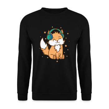 Fuchs hört Musik Natur Tier Zoo Umwelt - Unisex Pullover - Schwarz - Vorne - Alina (178cm) & Michal (187cm)