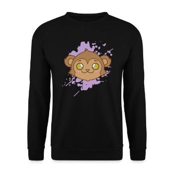 Affe im japanischen Kawaii Stil Tier - Unisex Pullover - Schwarz - Vorne - Alina (178cm) & Michal (187cm)