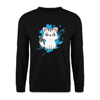 Katze im japanischen Kawaii Stil Tier - Unisex Pullover - Schwarz - Vorne - Alina (178cm) & Michal (187cm)