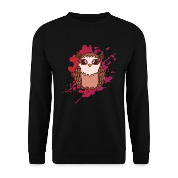Eule im japanischen Kawaii Stil Tier - Unisex Pullover - Schwarz - Vorne - Alina (178cm) & Michal (187cm)