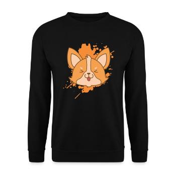Fuchs im japanischen Kawaii Stil Tier - Unisex Pullover - Schwarz - Vorne - Alina (178cm) & Michal (187cm)