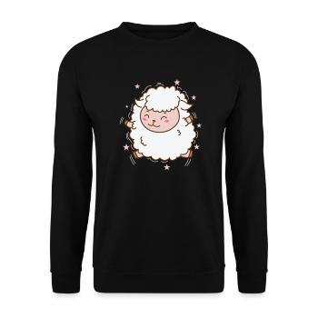 Schaf im japanischen Kawaii Stil Tier - Unisex Pullover - Schwarz - Vorne - Alina (178cm) & Michal (187cm)