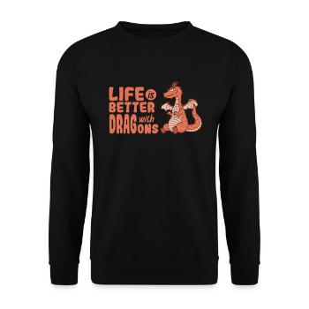 Life is better with Dragons Tier Drache - Unisex Sweatshirt - black - Front - Alina (178cm) & Michal (187cm)