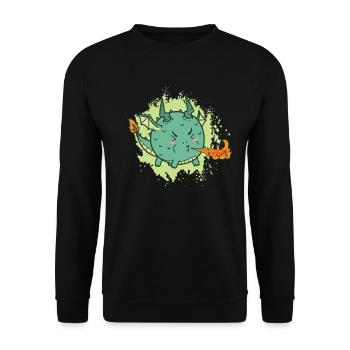 fat kawaii dragon spits fire - Unisex Sweatshirt - black - Front - Alina (178cm) & Michal (187cm)