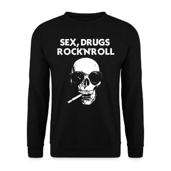 Sex Drugs Rocknroll Schädel Iro Punk Rock Musik - Unisex Pullover - Schwarz - Vorne - Alina (178cm) & Michal (187cm)