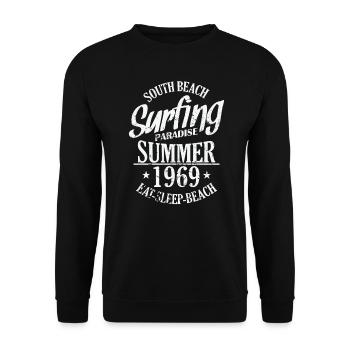 South Beach Surfing Paradise Summer 1969 Surf - Unisex Pullover - Schwarz - Vorne - Alina (178cm) & Michal (187cm)